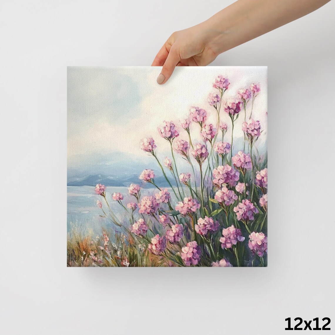 Pink Sea Thrift Flowers Coastal Landscape Painting Print Poster - Image 2