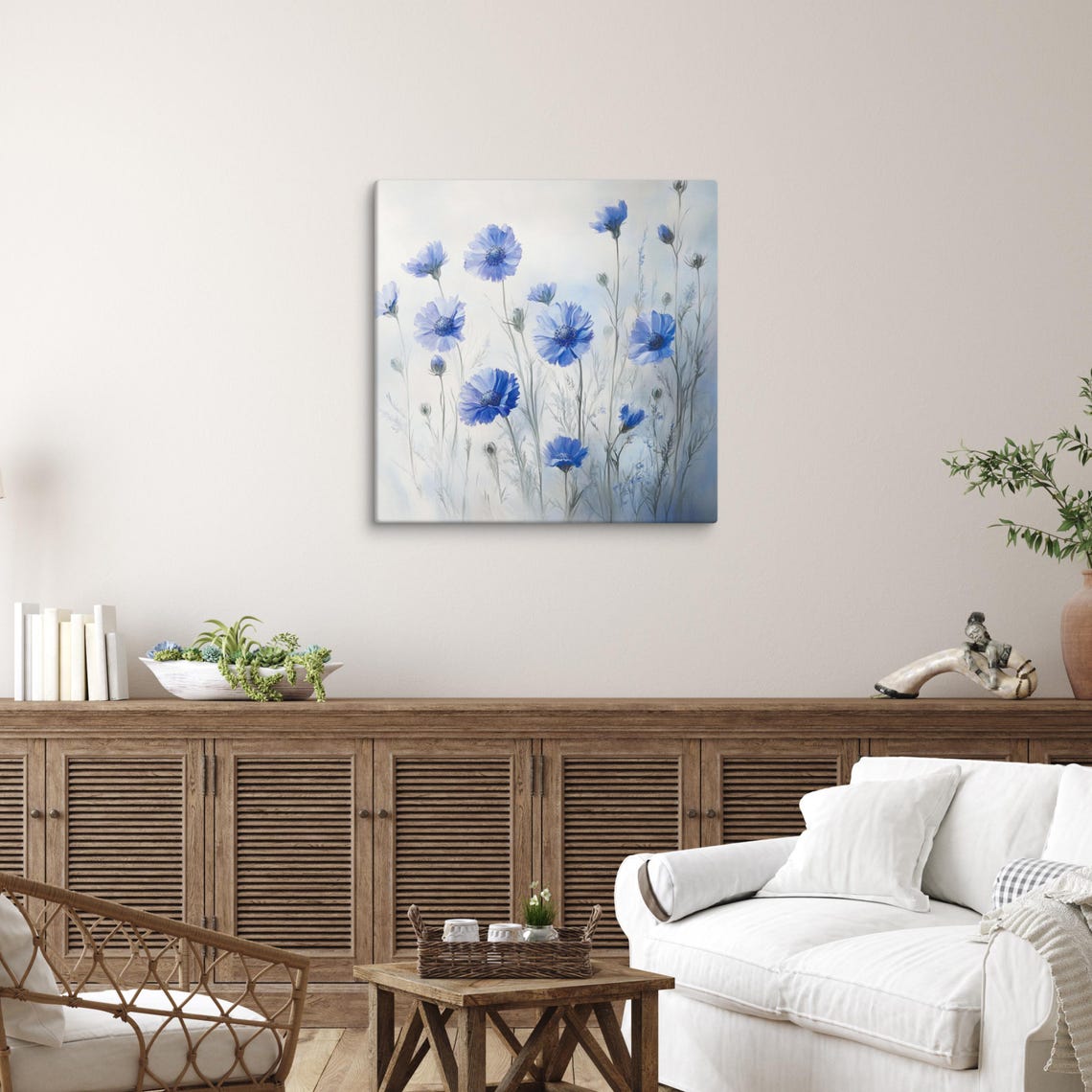 Blue Cornflower Wildflowers Airy Watercolor Floral Print Poster - Image 5