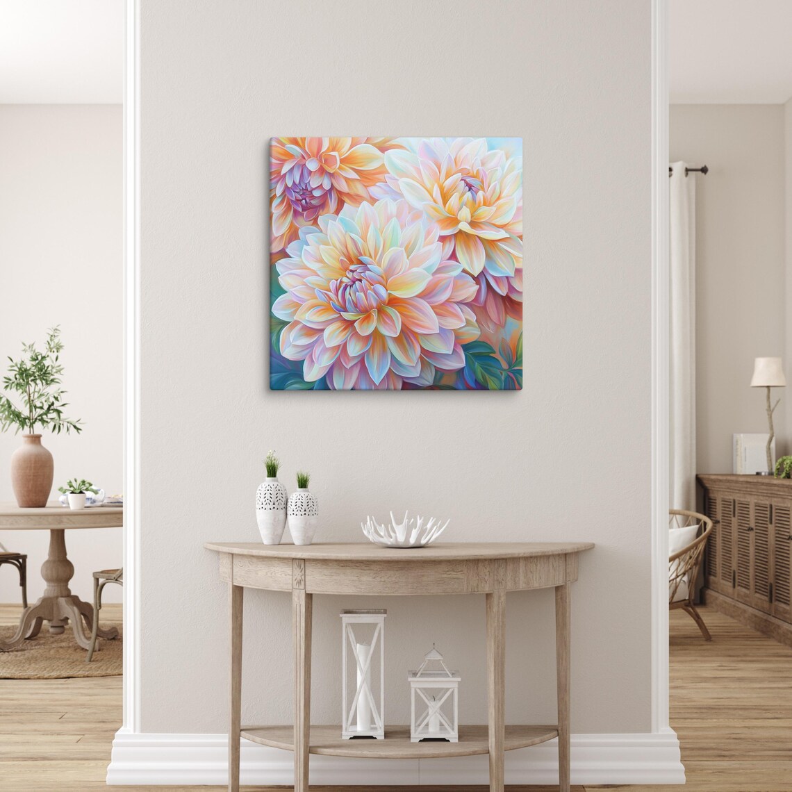 Dahlias Print Large Painting Print Flower Wall Art Nature Art Dahlia Art Dahlia Painting Print Large Wall Art - Image 2