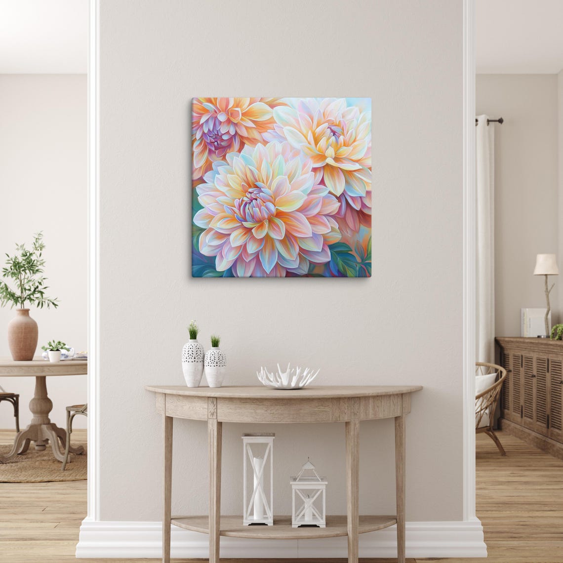 Pastel Rainbow Dahlias Peach Lavender Pink Dreamy Painterly Art Poster - Image 2