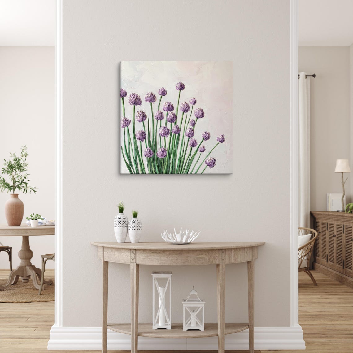 Purple Chive Blossoms Tall Stems Impasto Botanical Art Poster - Image 3