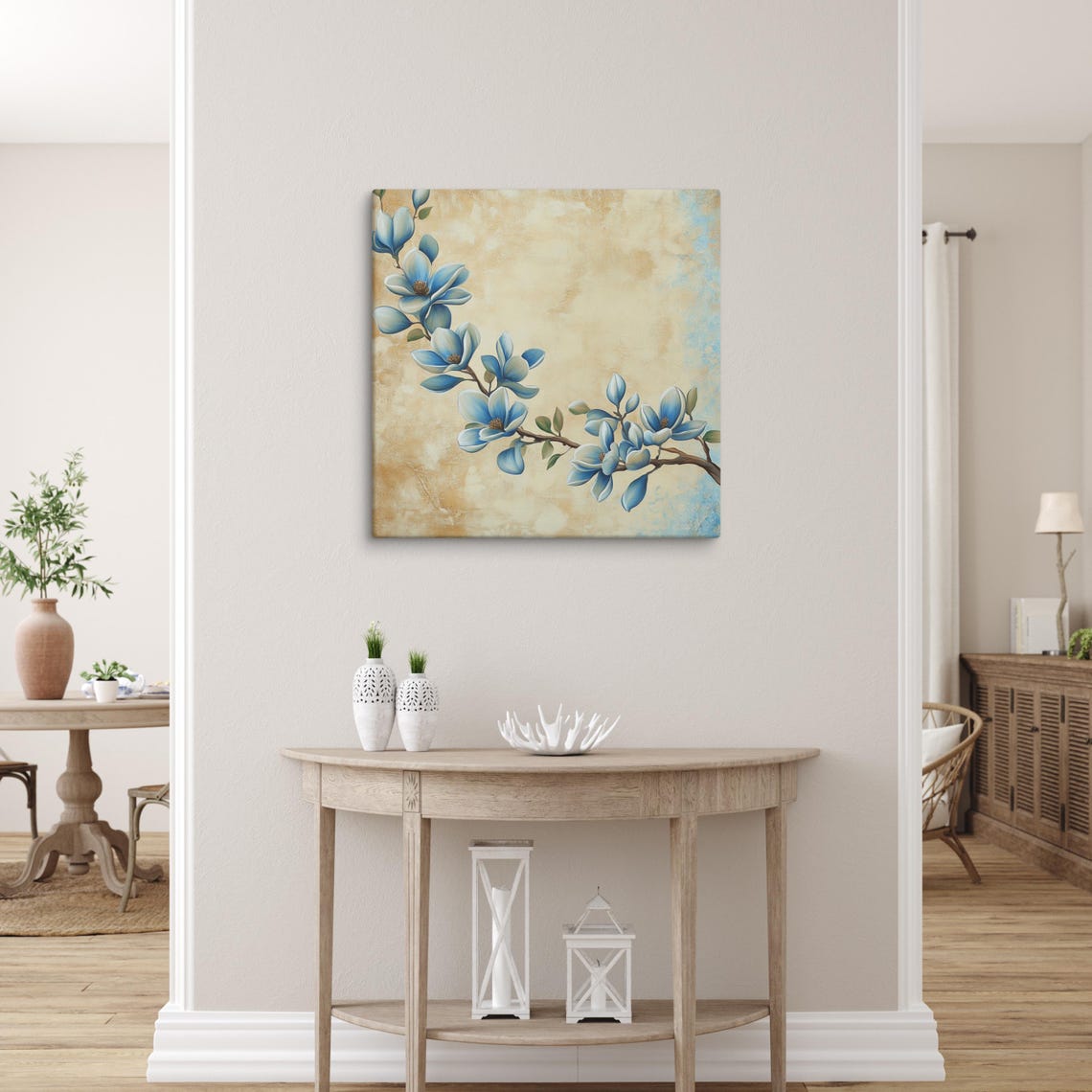 Blue Magnolia Vine Blossoms Vintage Botanical Floral Art Poster - Image 5