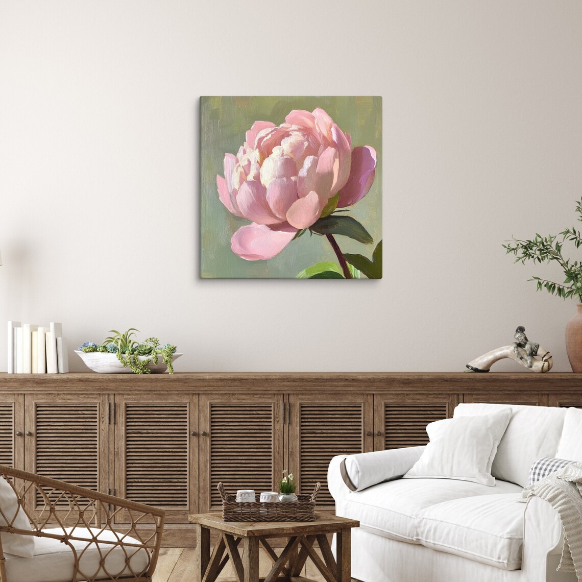 Blush Pink Peony Close-Up Oil Painting Bloom Floral Art Poster - Image 5