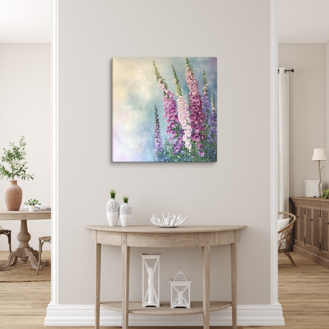 Purple Pink Foxglove Tall Spires Dreamy Blue Sky Cottage Garden Poster - Image 2