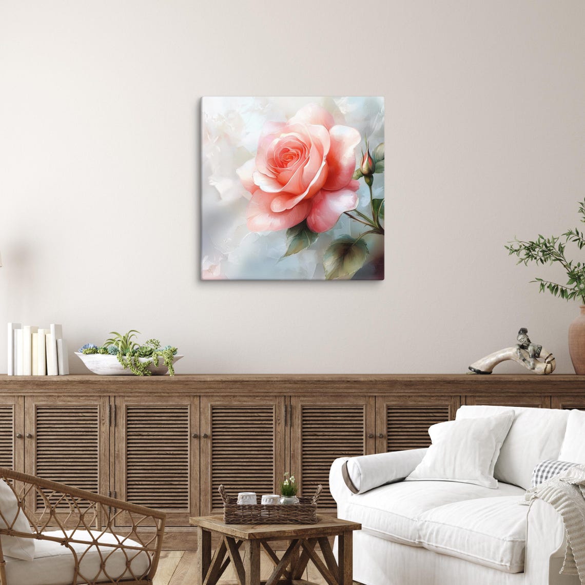 Blush Pink Rose With Bud Soft Romantic Floral Painting Poster - Image 4