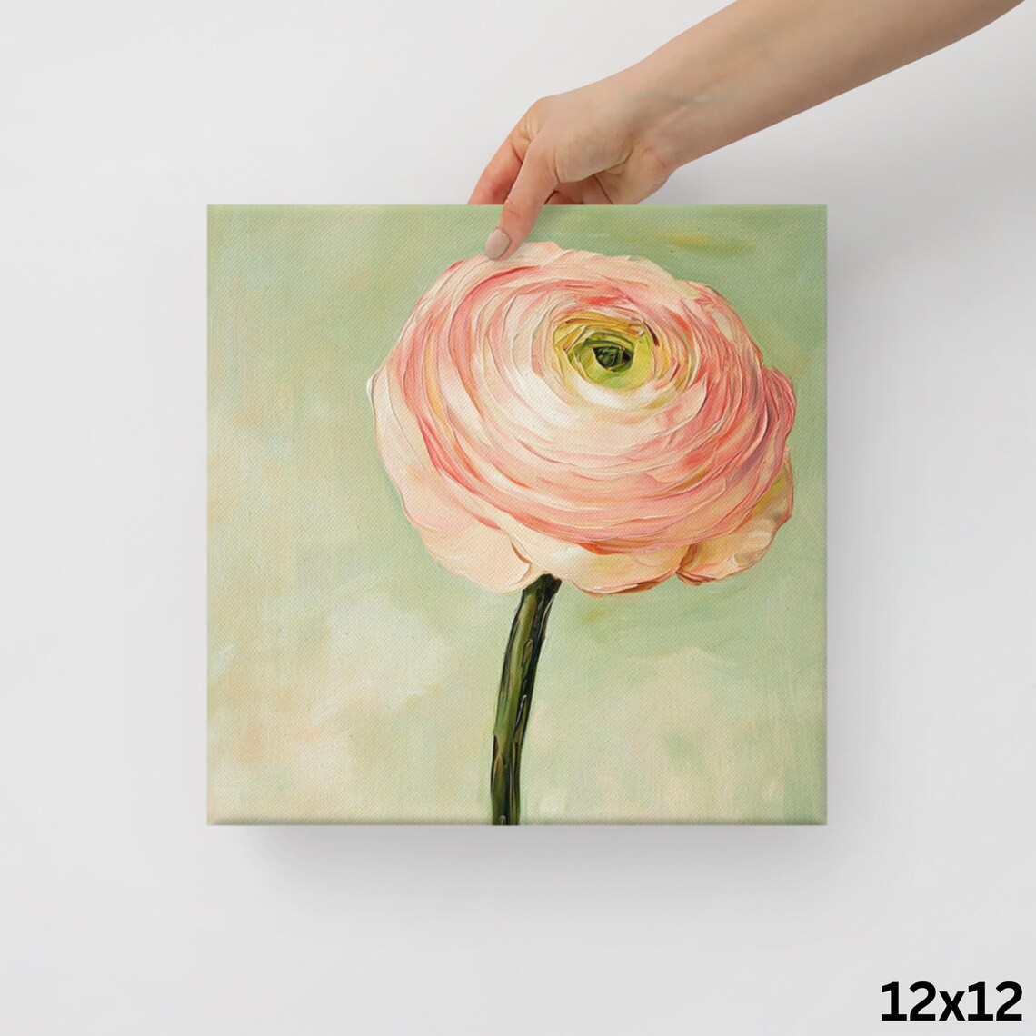 Pink Ranunculus Pastel Single Bloom Soft Floral Oil Painting Print - Image 2