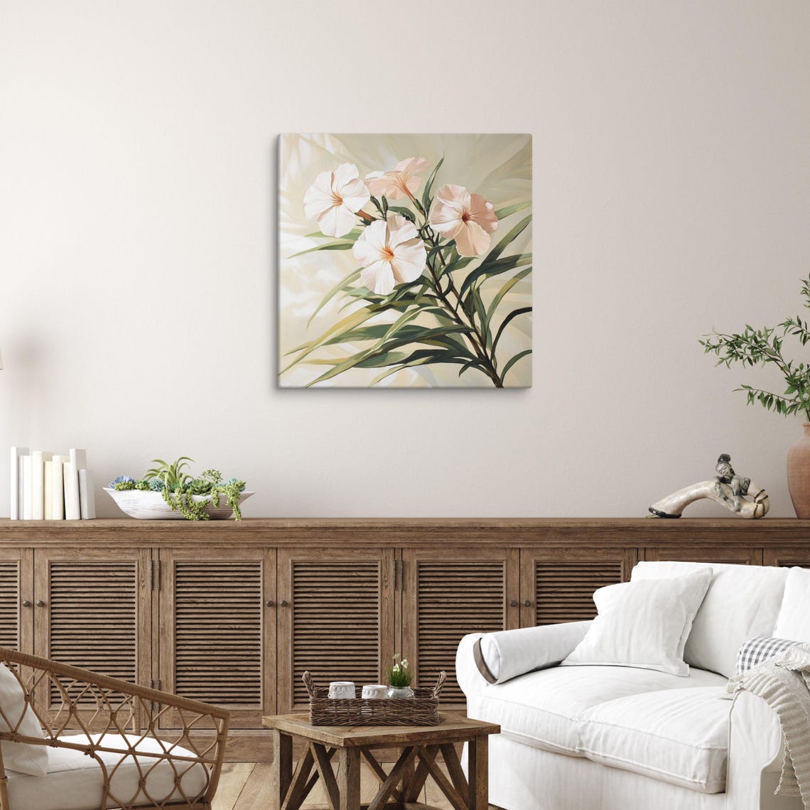 White Oleander Blossoms Narrow Green Leaves Painting Print Poster - Image 5