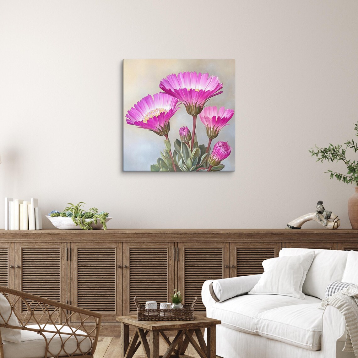 Pink Lampranthus Dewplant Succulent Blooms Painting Print Poster - Image 4