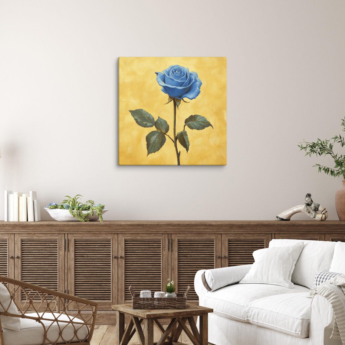 Blue Rose Bloom Golden Background Vintage Floral Wall Art Poster - Image 3
