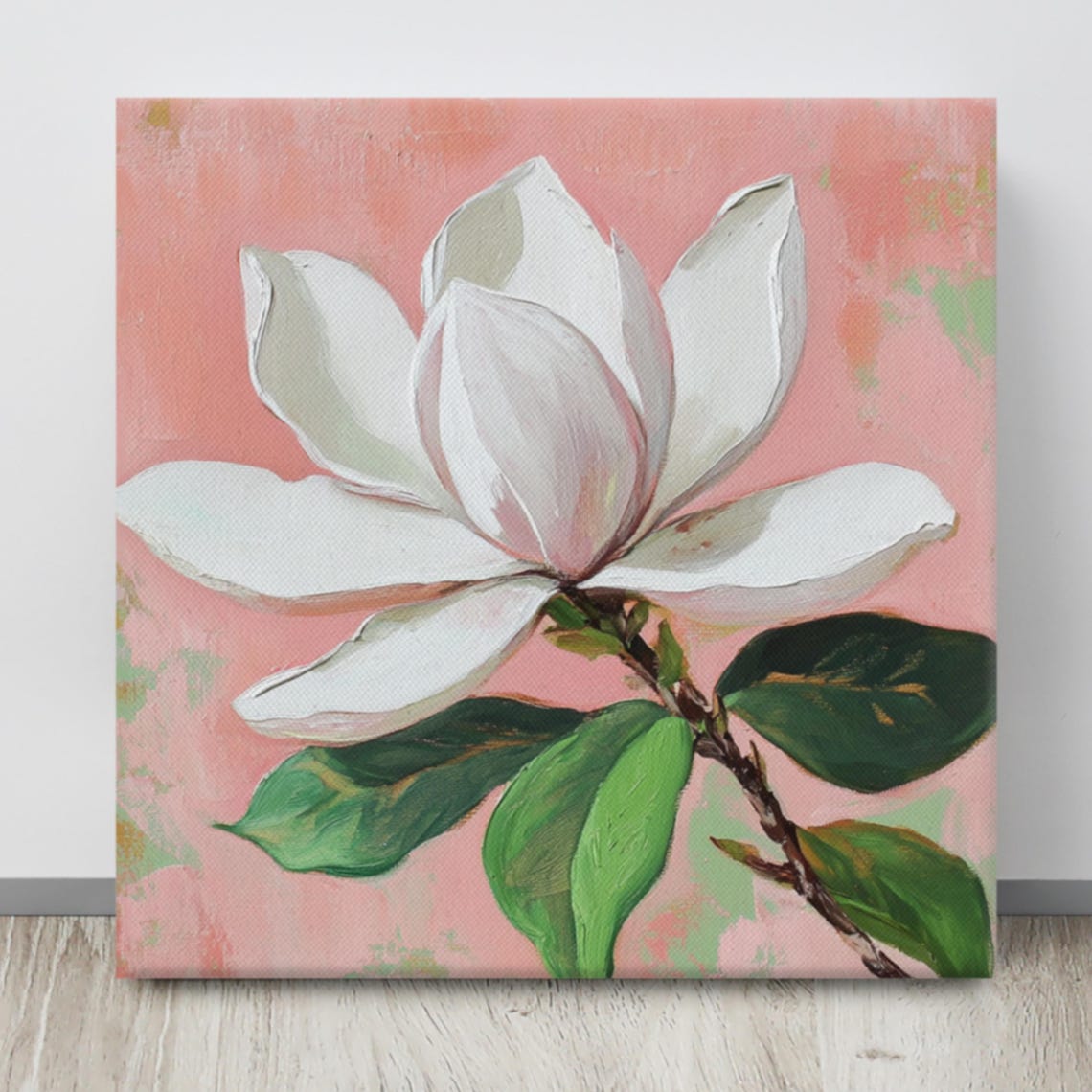 White Magnolia Bloom Pink Background Glossy Leaves Floral Print - Image 4