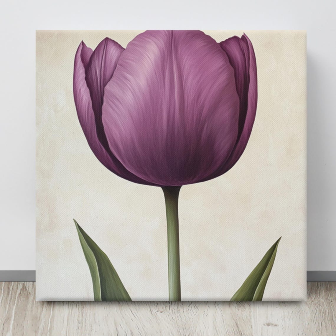 Purple Tulip Tall Single Bloom Cream Botanical Floral Art Poster - Image 4