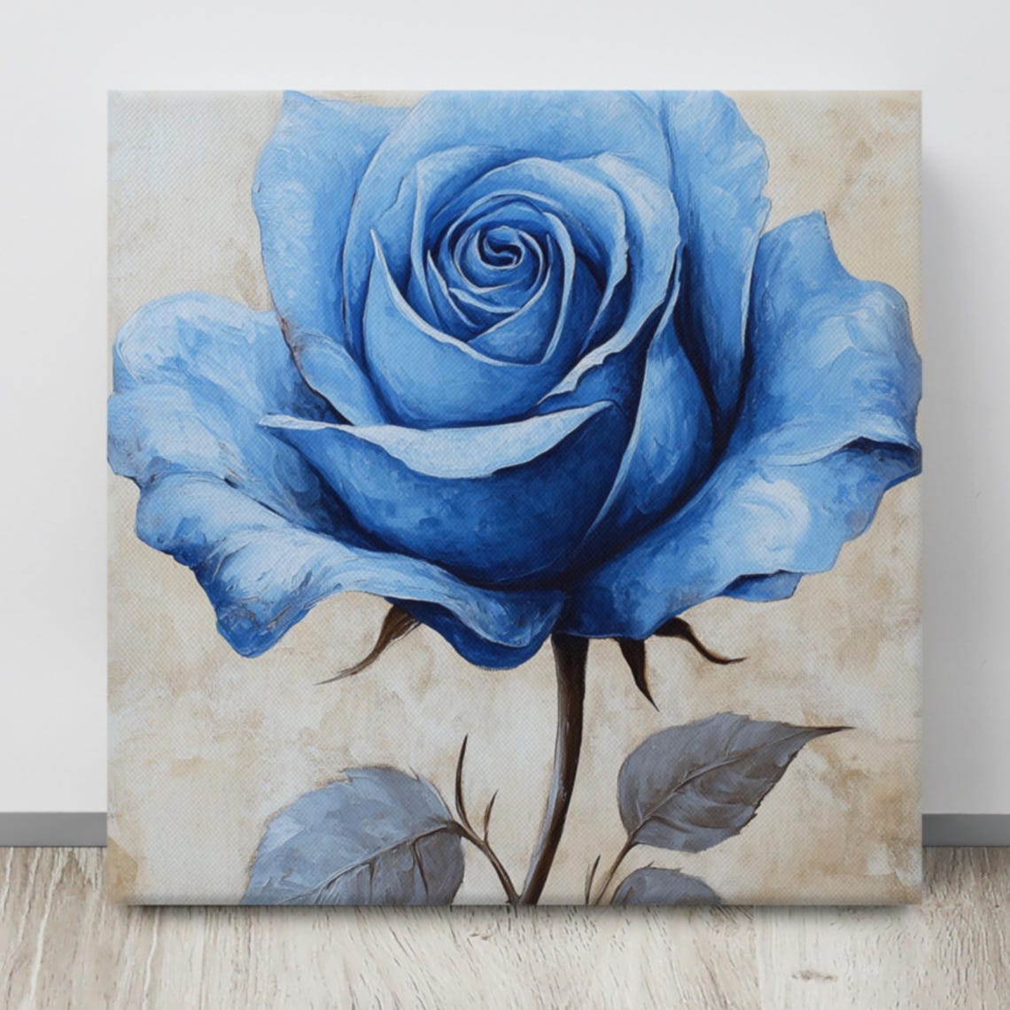 Vivid Blue Rose Large Bloom Oil Style Botanical Floral Wall Art Poster - Image 4