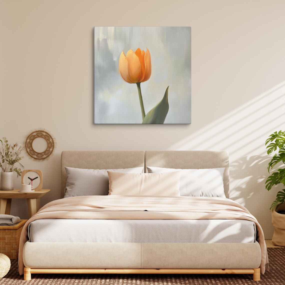 Orange Tulip Bloom Close Up Single Flower Painting Print Poster - Image 2