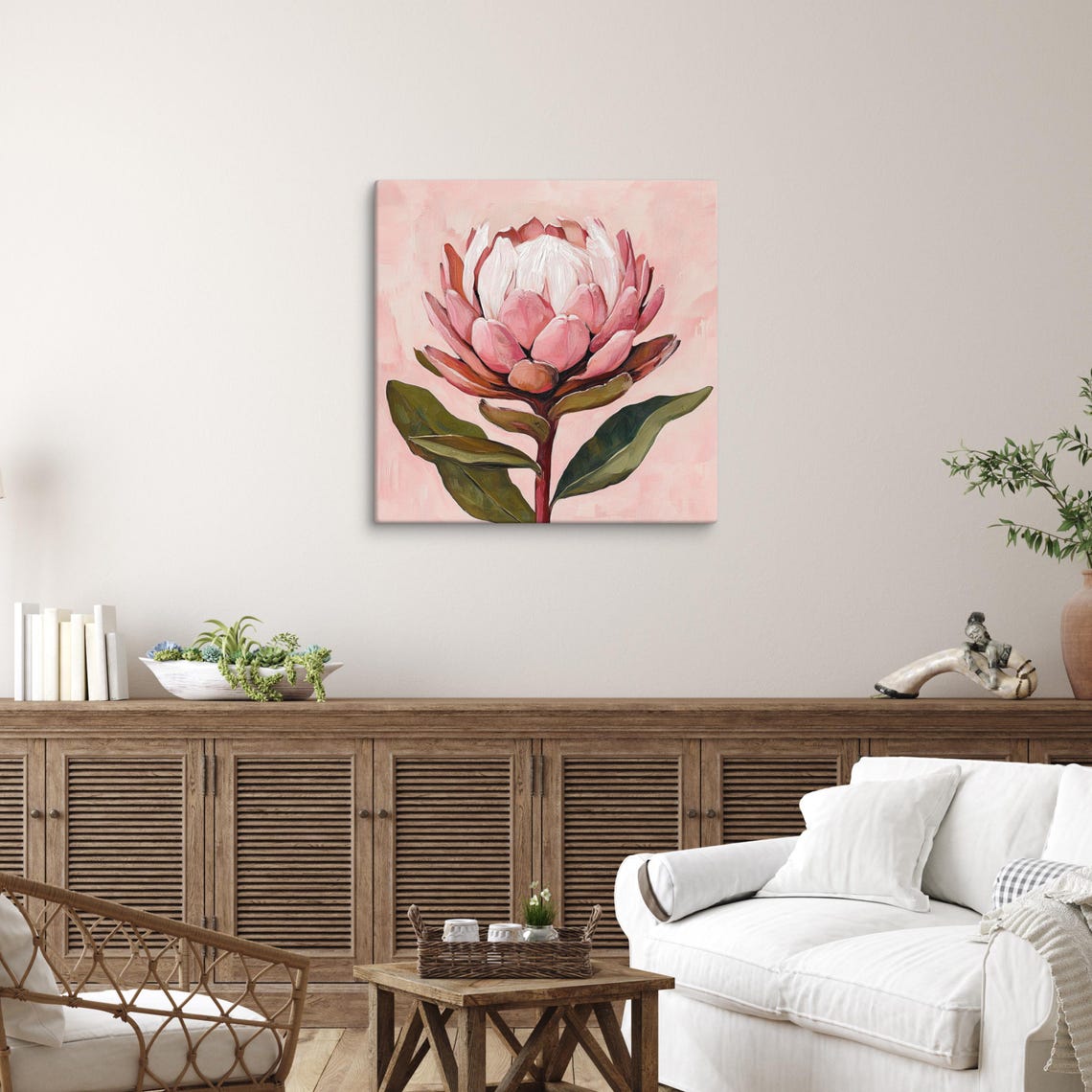 Pink Protea Large Sculptural Bloom Botanical Floral Art Poster - Image 5