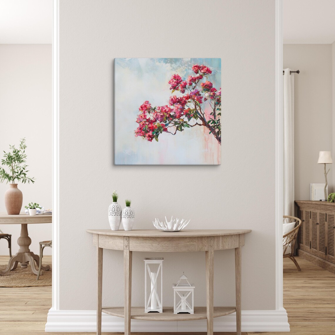 Pink Crepe Myrtle Blossom Branch Airy Light Floral Painting Print - Image 5