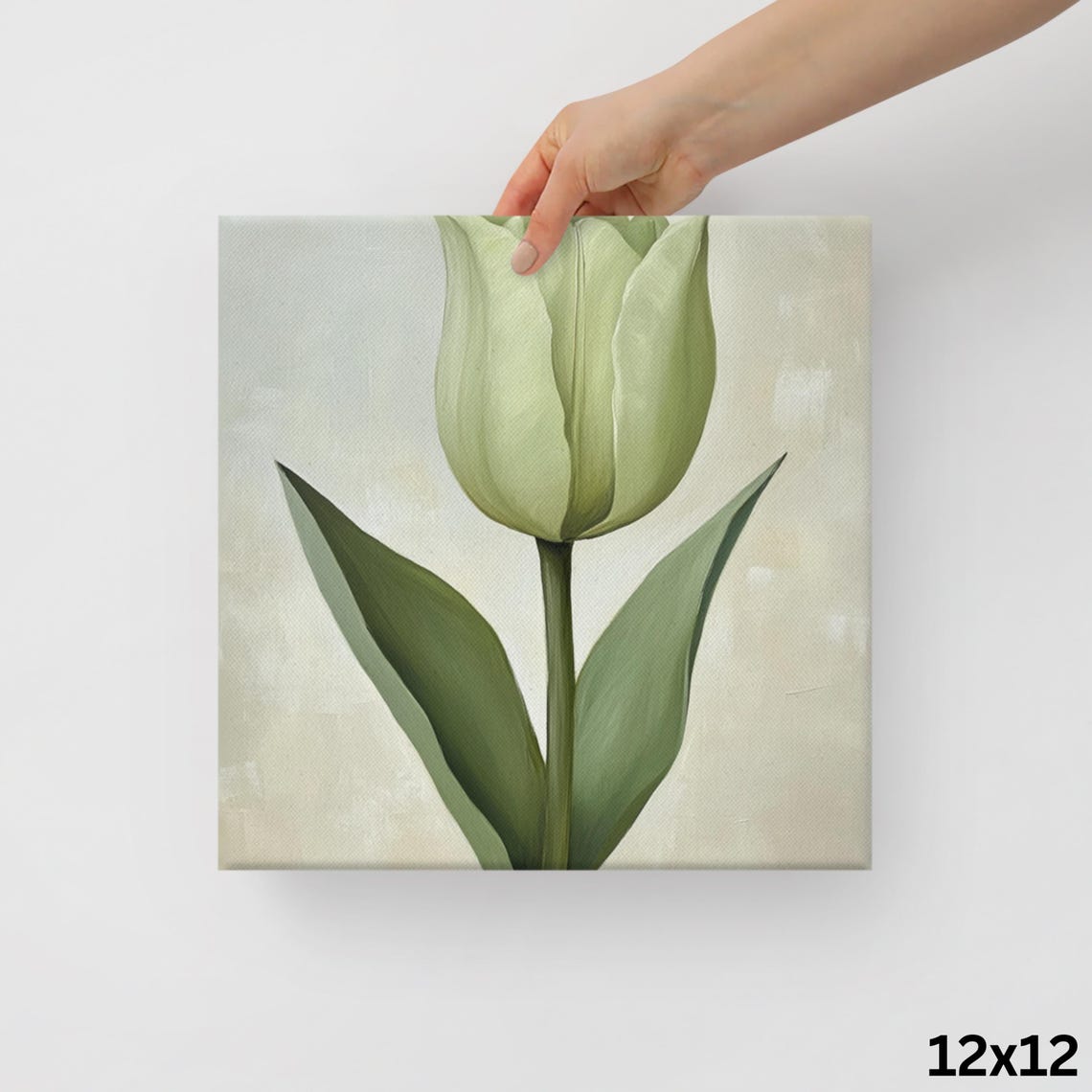 Pale Green Tulip Tall Single Bloom Cream Botanical Floral Art Poster - Image 2