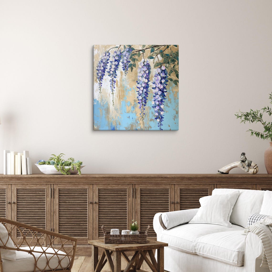 Purple Wisteria Clusters Hanging Blue Gold Impasto Art Poster - Image 5