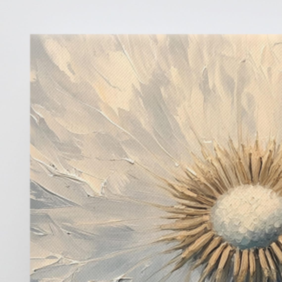 White Dandelion Seed Head Impasto Blue Gray Background Painting Poster - Image 3