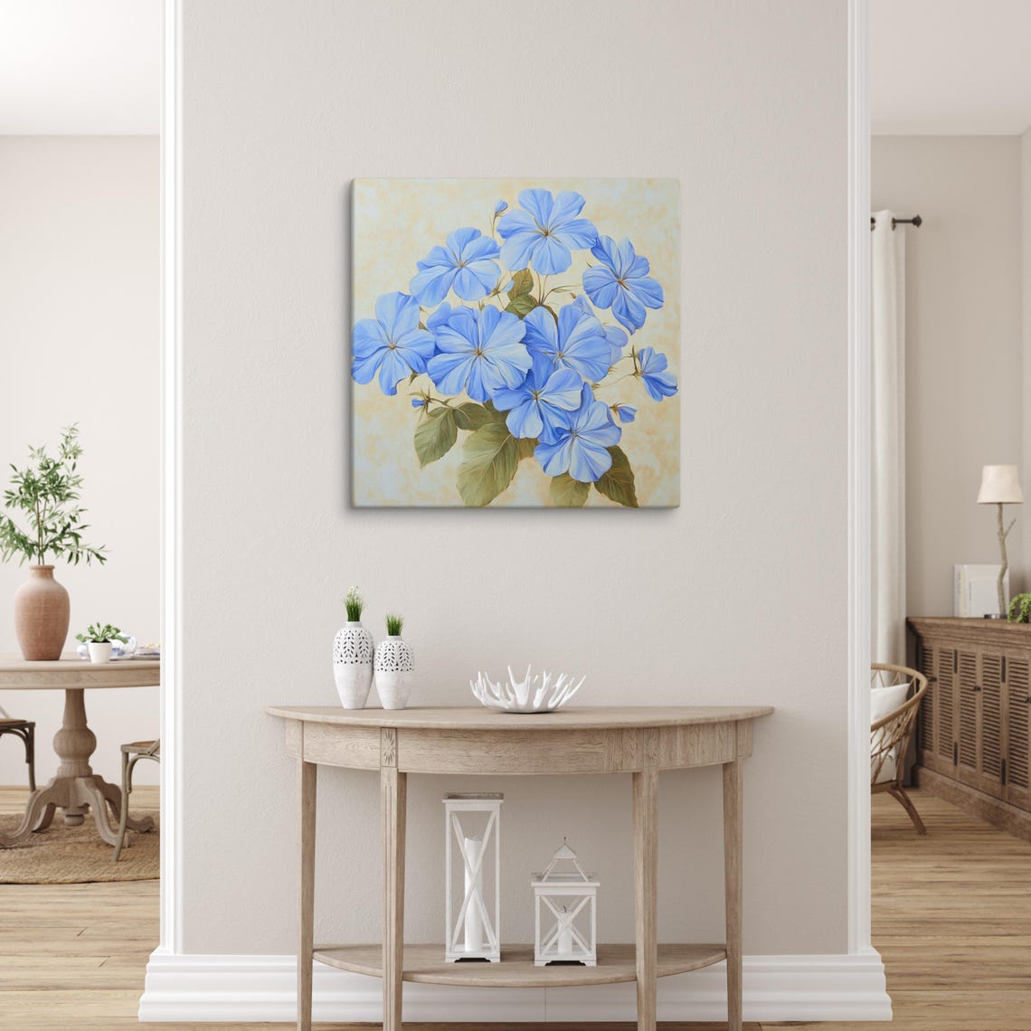 Blue Plumbago Leadwort Blossoms Cream Botanical Floral Poster - Image 5