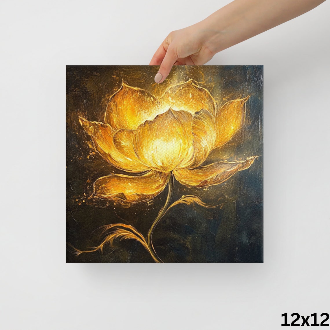 Golden Flower On Black Dramatic Gold Petals Painting Print Poster - Image 3