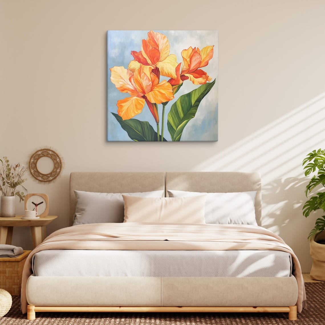Orange Canna Lilies Tropical Bloom Pale Blue Sky Floral Poster - Image 2