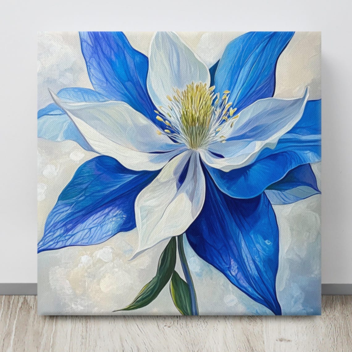 Blue White Columbine Bloom Close-Up Painterly Floral Art Poster - Image 4