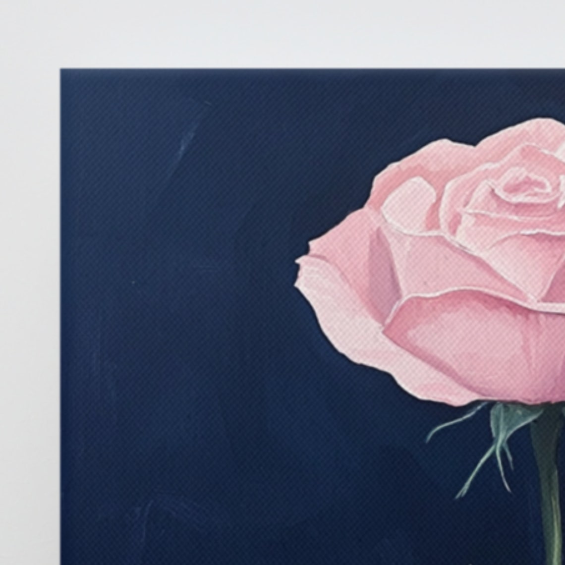 Pink Rose Navy Blue Background Dramatic Single Stem Art Poster - Image 2