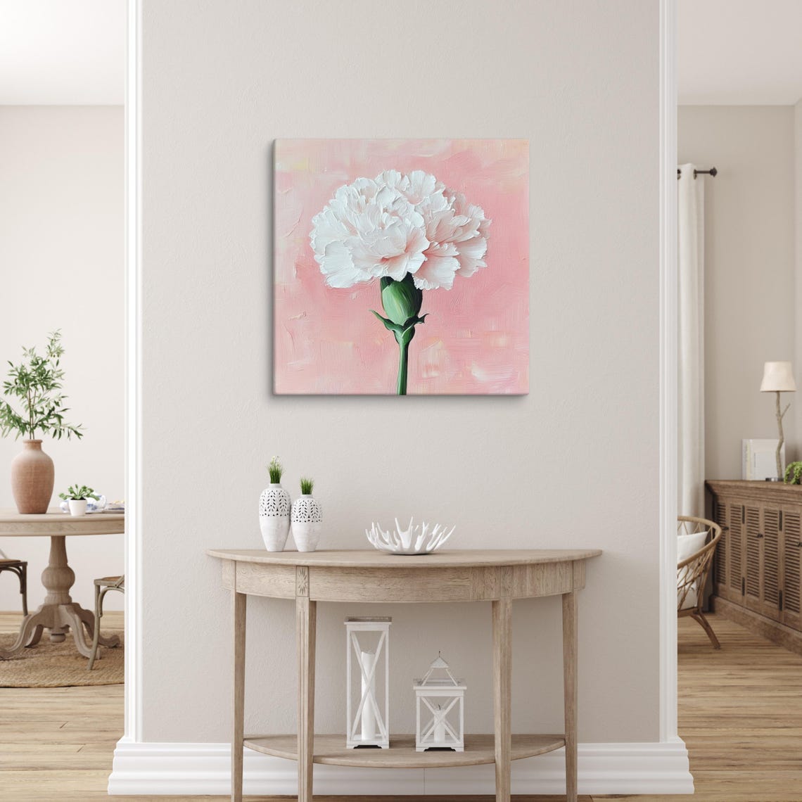 Blush Pink Carnation Single Bloom Impasto Oil Painting Poster - Image 5