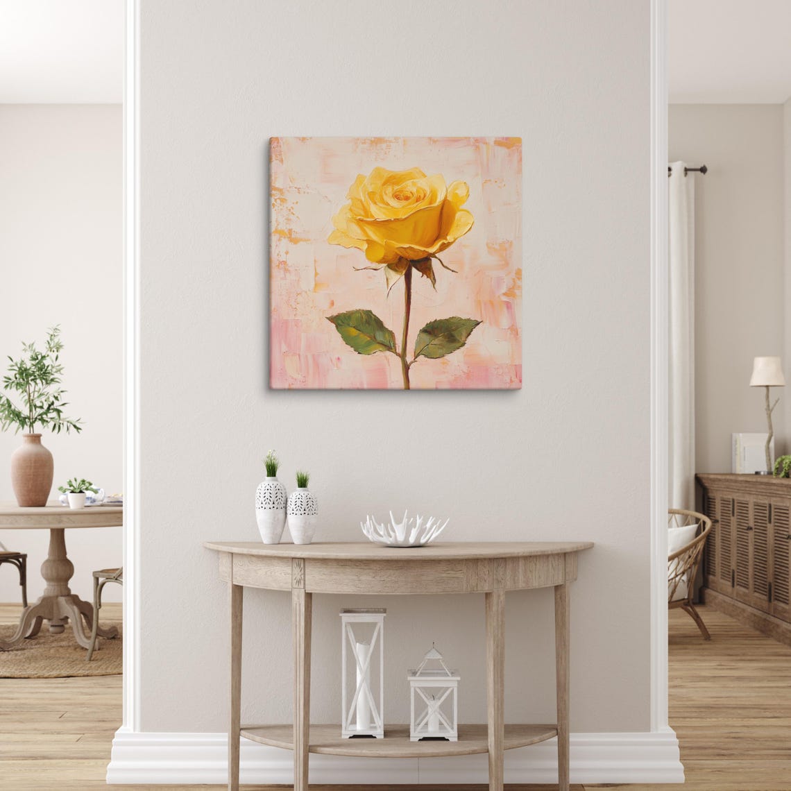 Yellow Rose Print Painting Print Flower Art Rose Painting Print Living Room Art Yellow Wall Art Pink Aesthetic Home Decor - Image 3