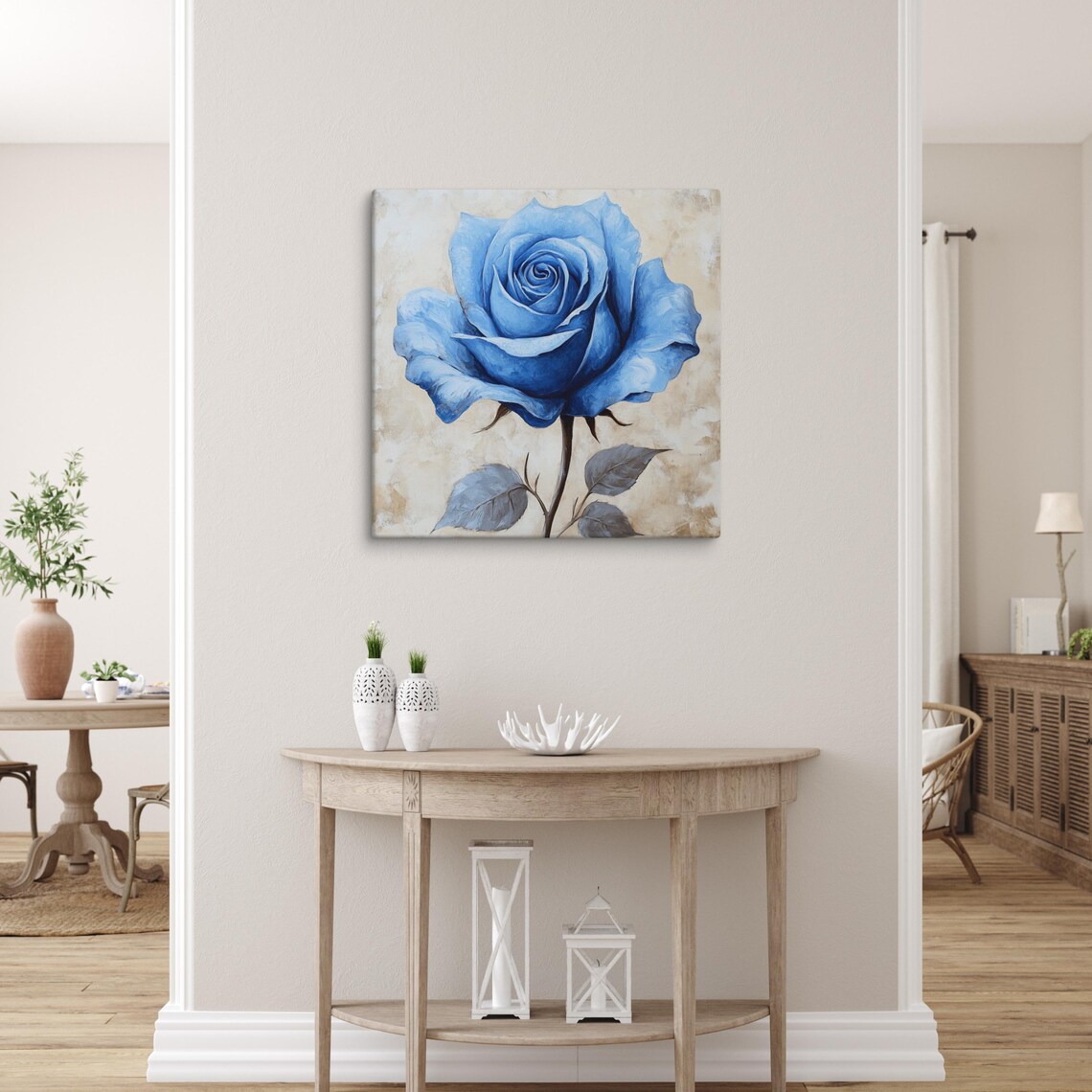 Vivid Blue Rose Large Bloom Oil Style Botanical Floral Wall Art Poster - Image 5