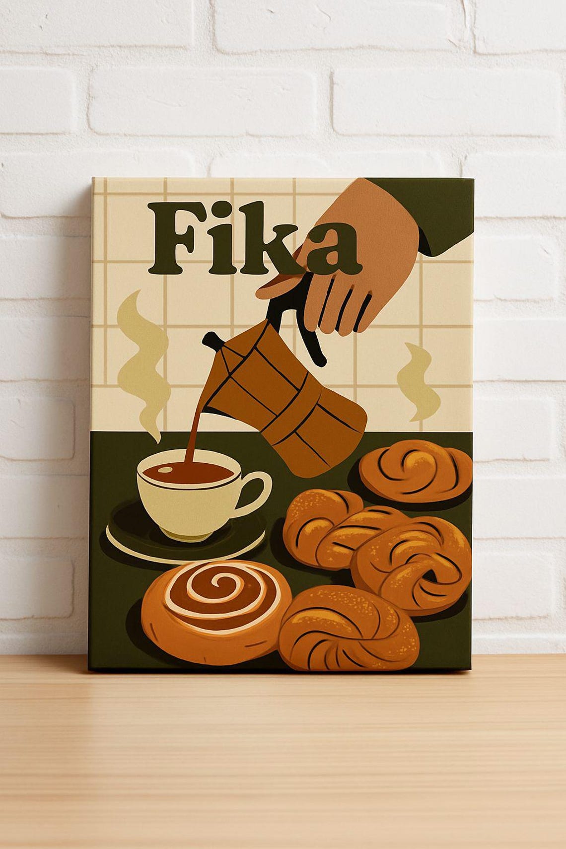 Fika Swedish Coffee Break Cinnamon Rolls Retro Kitchen Poster