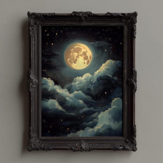 Gothic Moon And Cloudscape Celestial Night Sky Wall Art Dark Academia Print Full