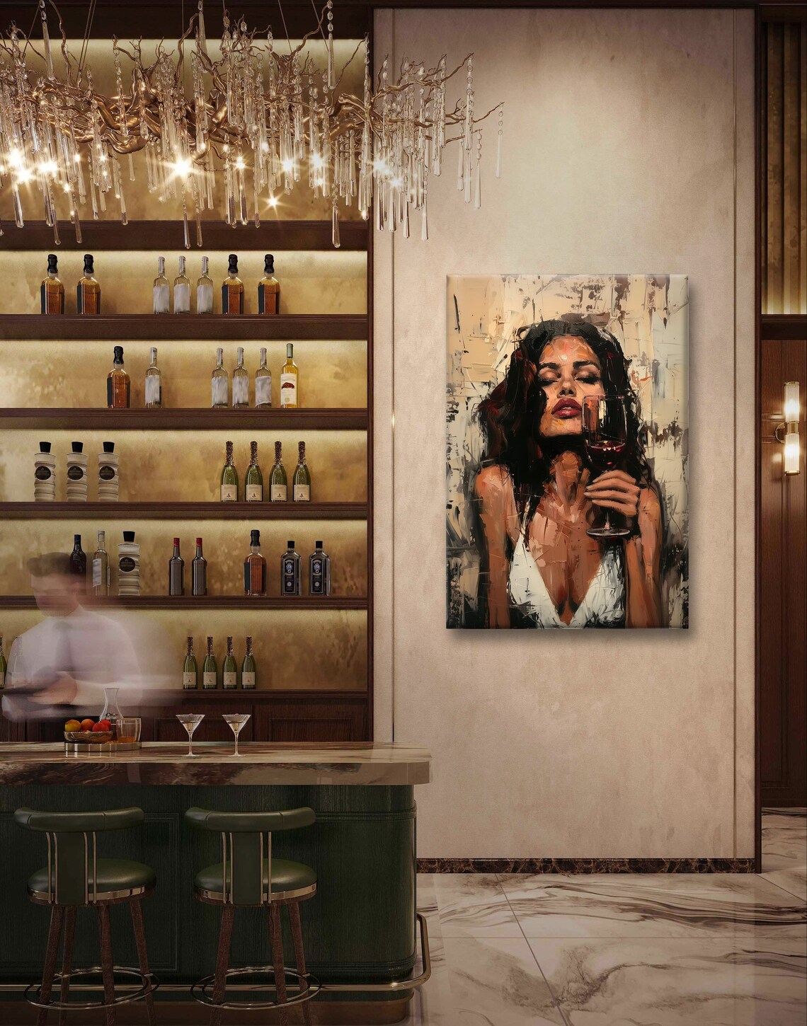 Red Wine Elegance Female Illustration, Art Print - Image 2