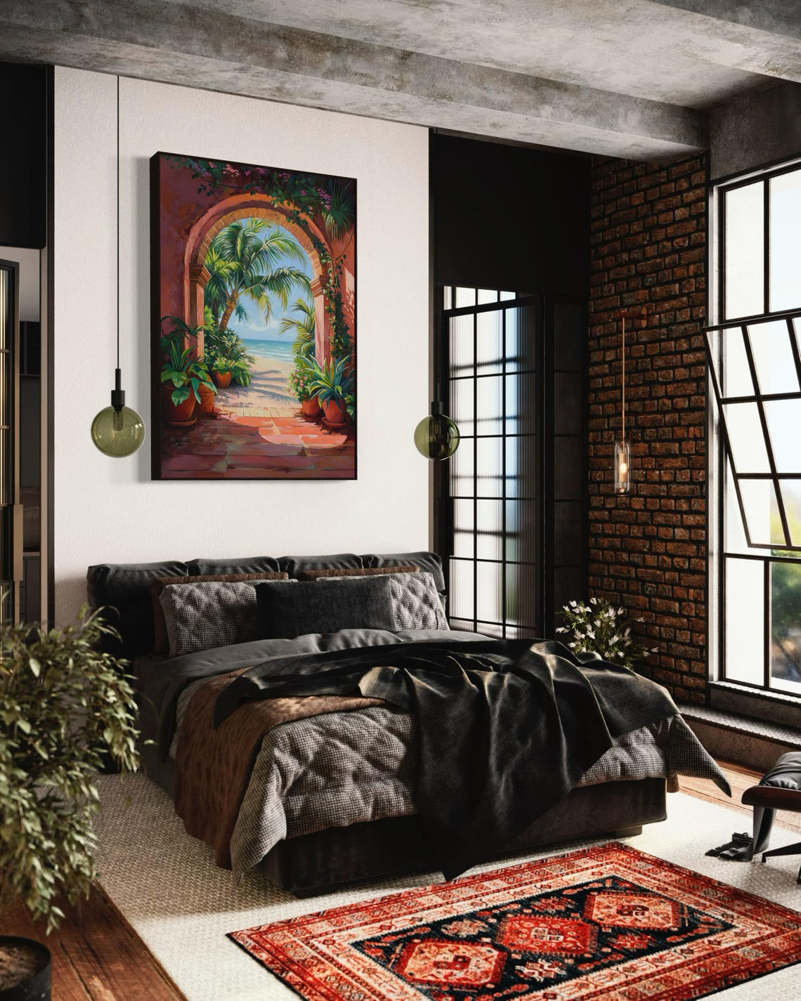 Tropical Beach View Through Terracotta Arch Palm Trees Poster - Image 2