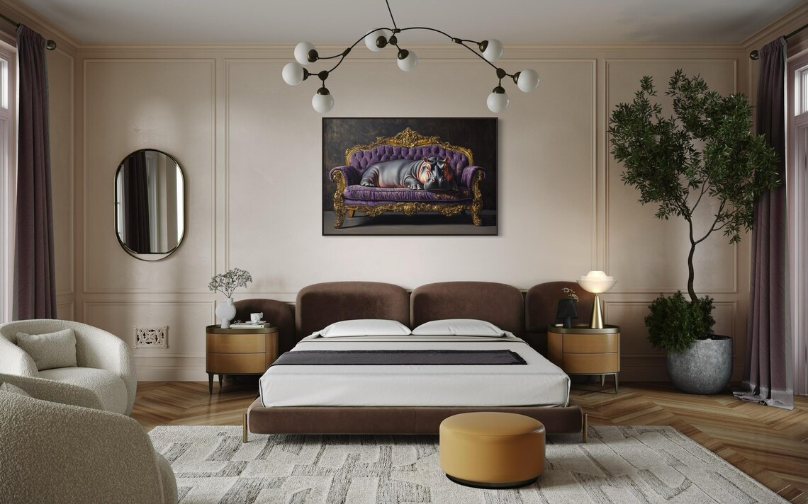 Quirky Hippopotamus Art Print, Eclectic Decor - Image 3