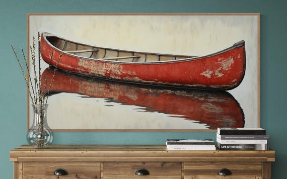 Vintage Red Canoe Rustic Wall Decor Art Print
