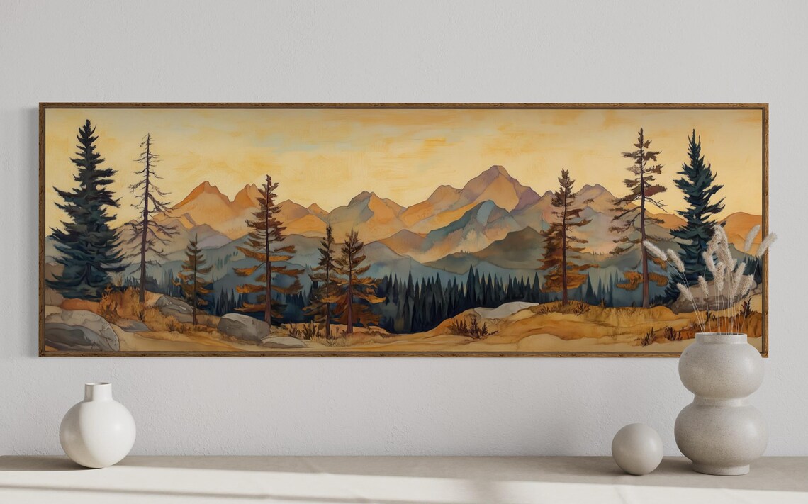 Golden Sky Over Mountain Panorama, Rustic Landscape Print - Image 5