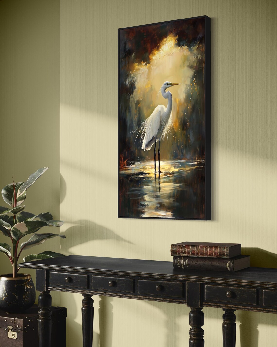 Golden Light Heron Wildlife Art Print, Living Room - Image 2