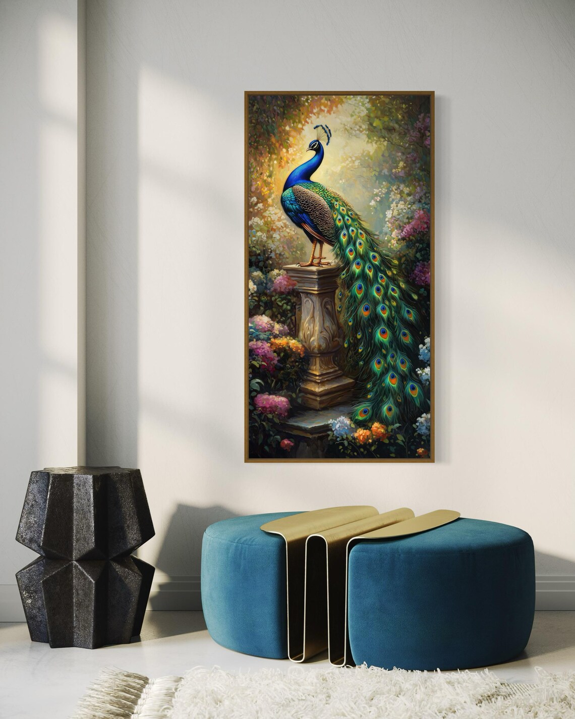 Peacock Wall Art Print, Tropical Bird Floral Accents - Image 2