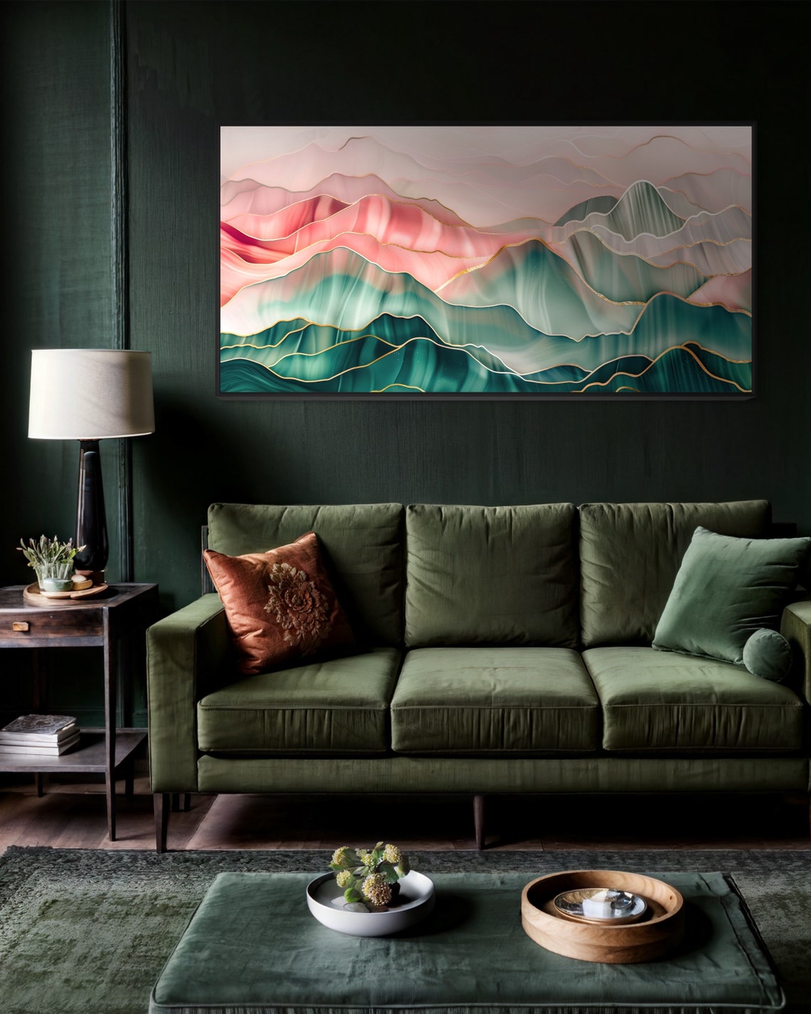 Emerald Peaks And Blush Valleys Abstract Modern Mountain Art Print Colorful Wall Boho Decor For Over The Couch Or Above Bed Spaces - Image 4