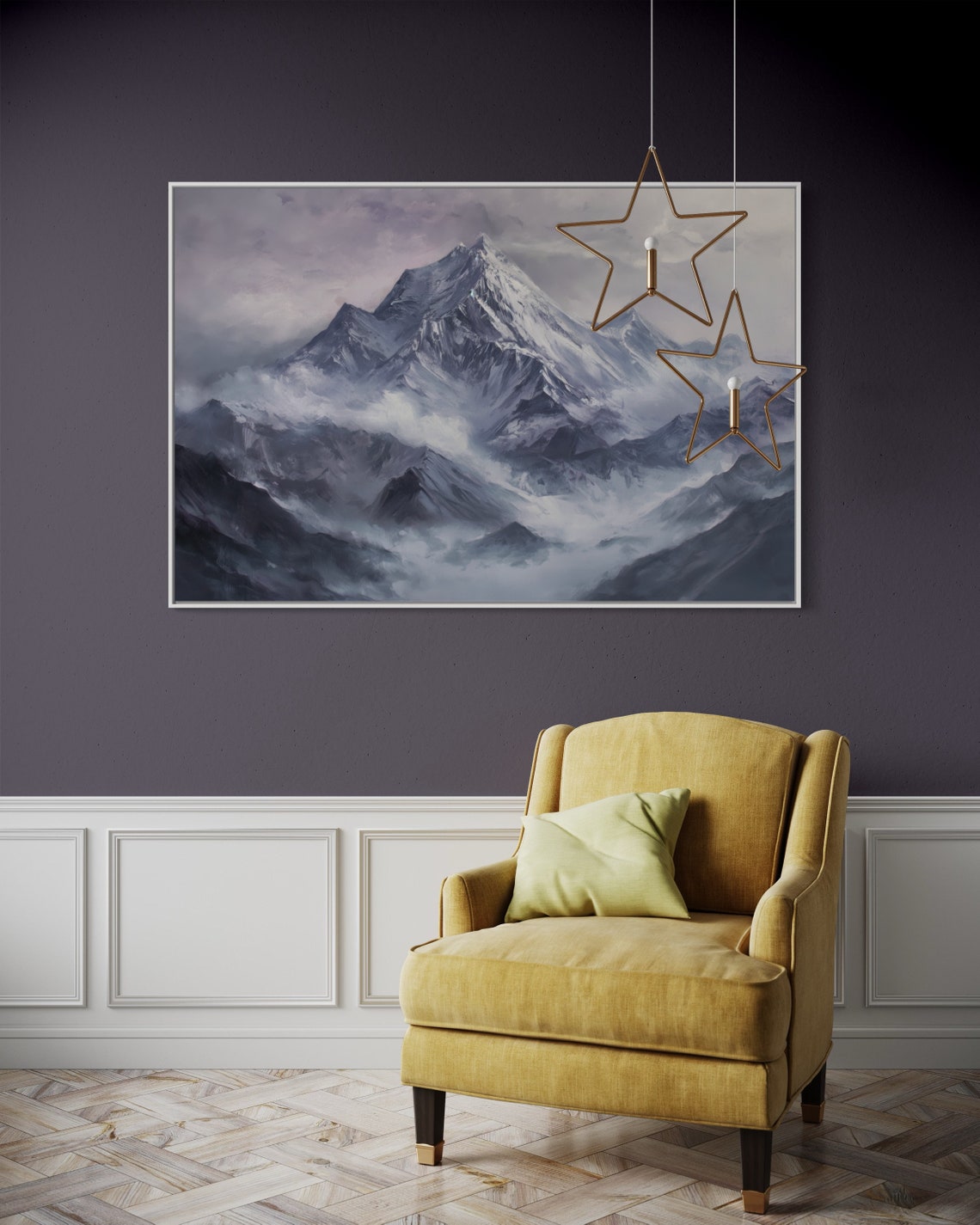Snow Capped Mountain Peak Clouds Serene Alpine Landscape Poster - Image 3