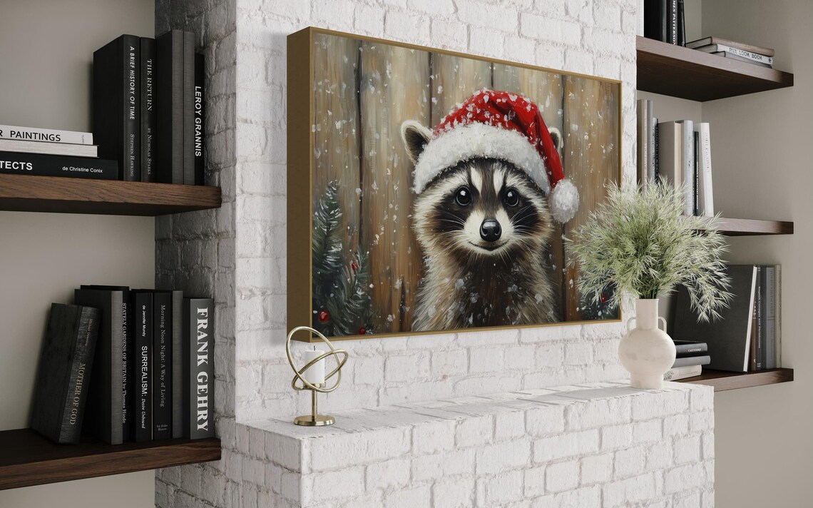 Cute Raccoon Santa Hat Snowy Woodland Christmas Wildlife Poster - Image 5
