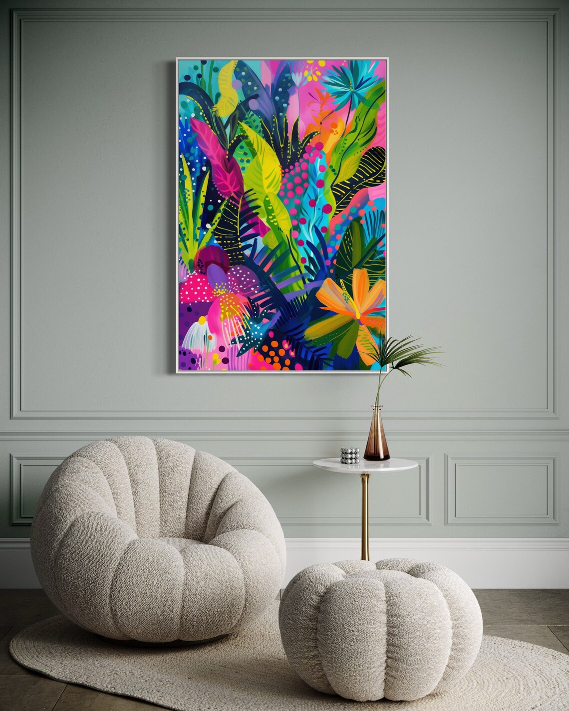 Maximalist Tropical Palm Leaf Art Print, Flowering Garden - Image 3