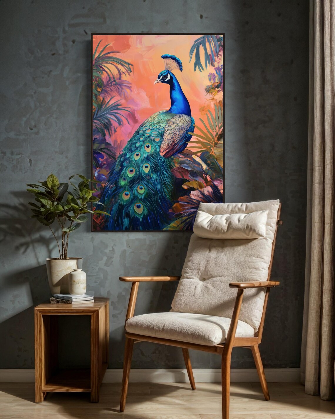 Majestic Peacock Tropical Exotic Wildlife Art Print - Image 2