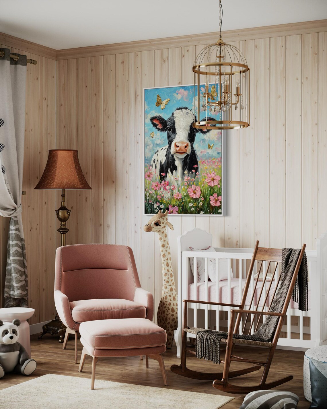 Whimsical Calf Art Charming Cow Print With Pink Wildflowers And Golden Butterflies Farmhouse Decor For Nursery Or Girls Room - Image 5