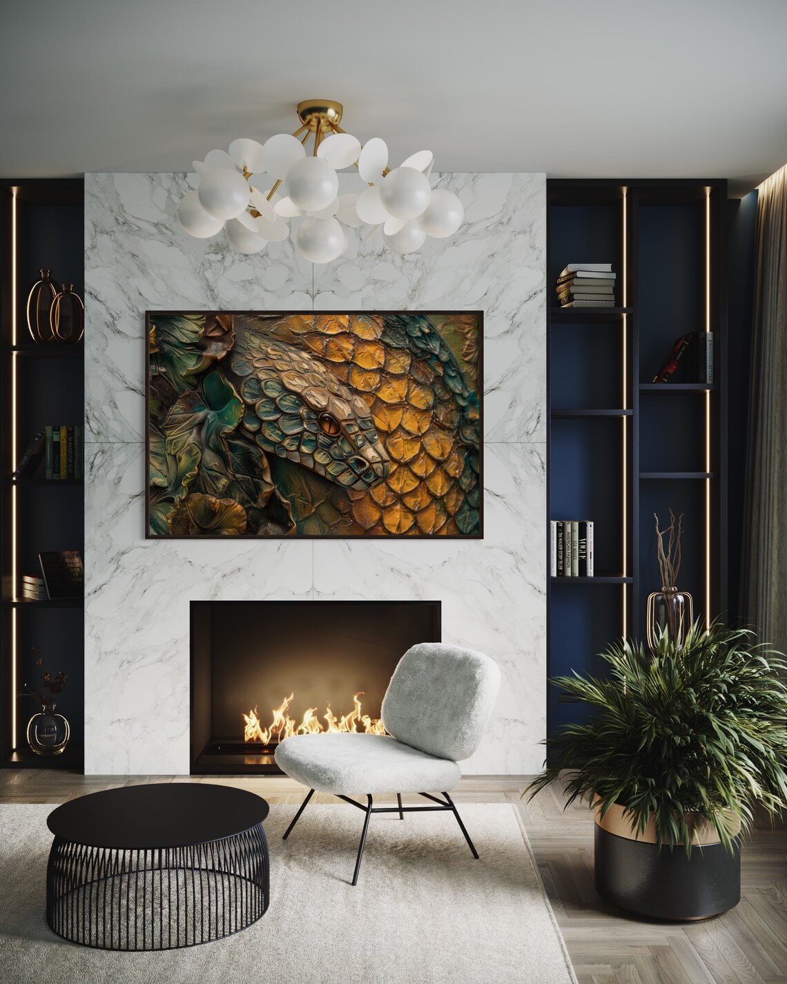 Golden Black Snake Serpent Scale Metallic Luxury Animal Wall Art Poster - Image 5