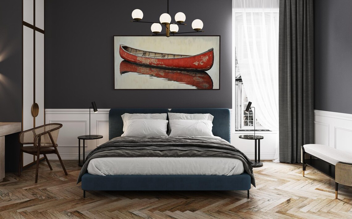 Vintage Red Canoe Rustic Wall Decor Art Print - Image 2