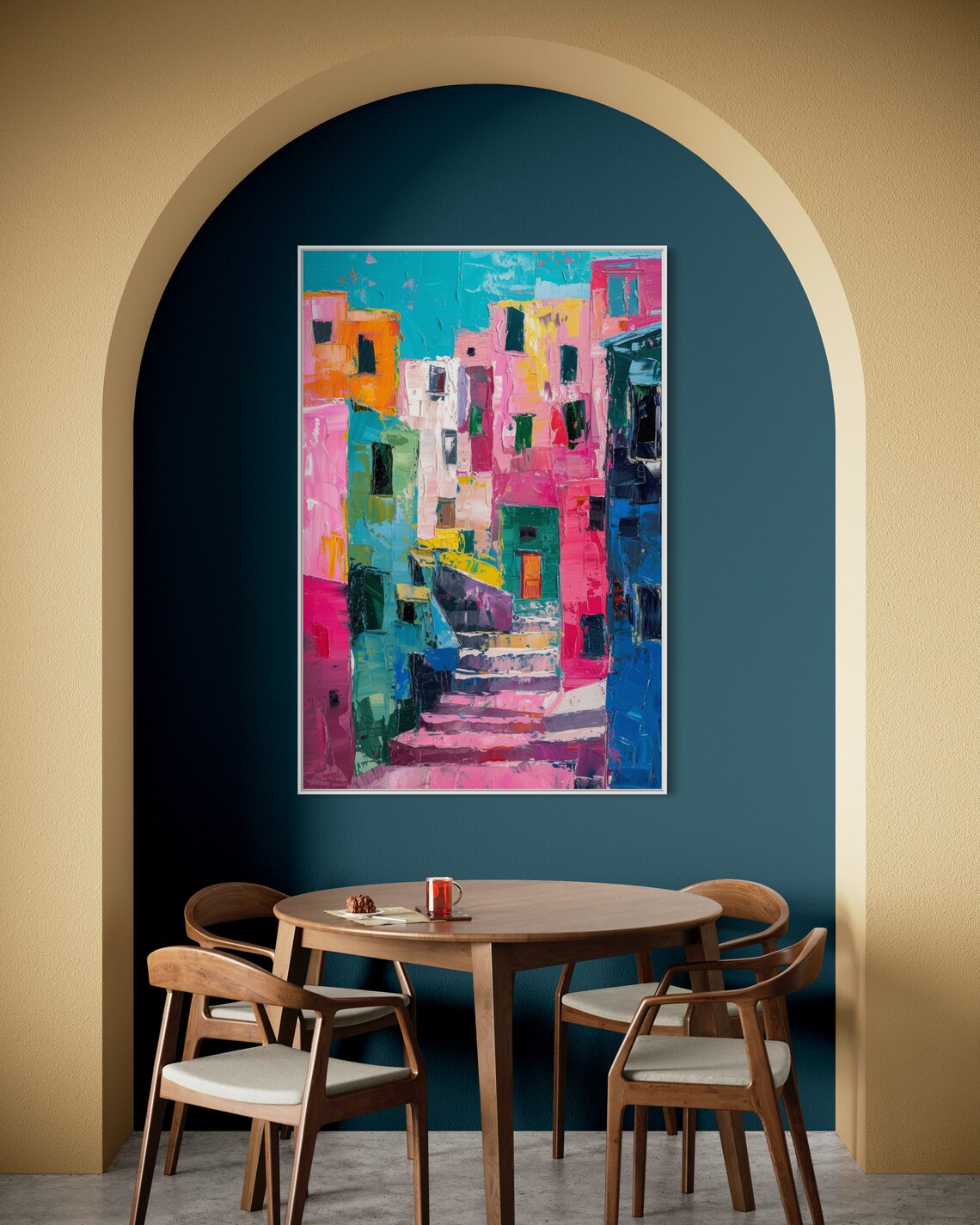 Colorful Abstract City Street Pink Teal Buildings Modern Urban Poster