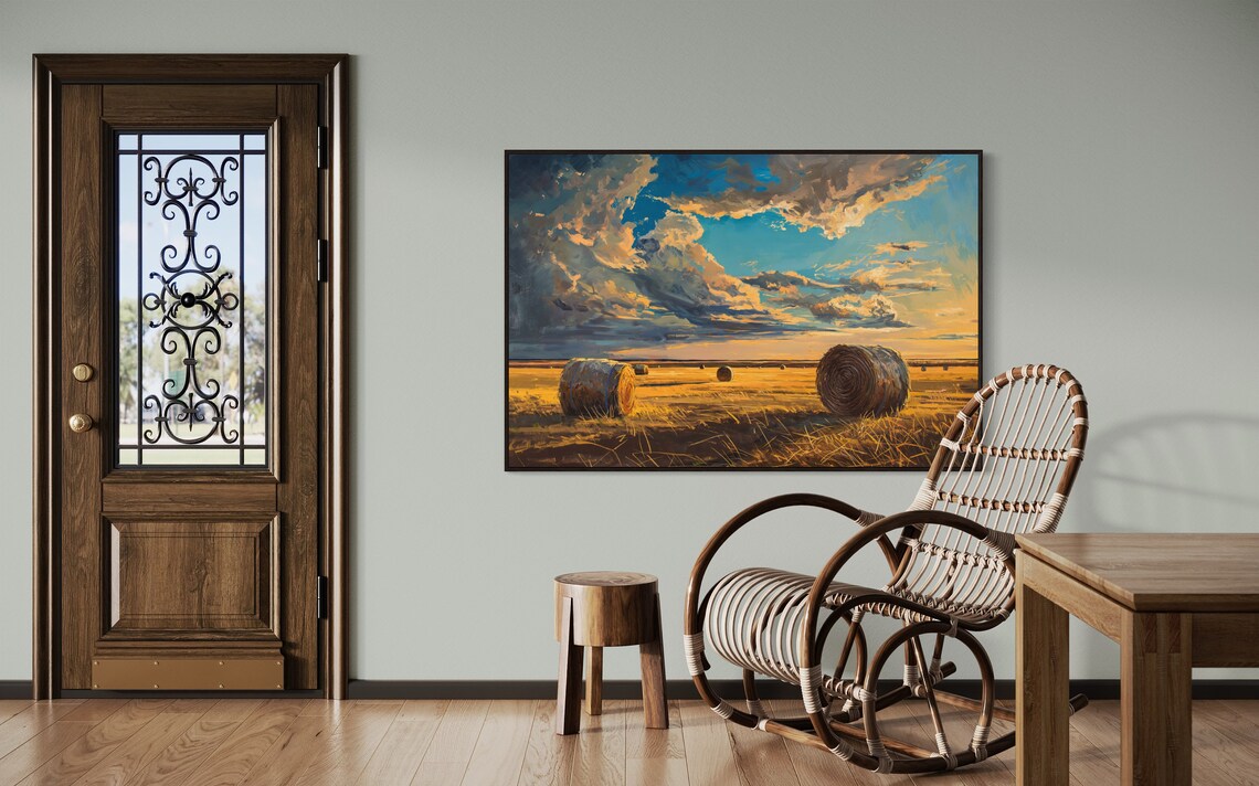 Rustic Hay Bale Harvest Countryside Art Print - Image 3