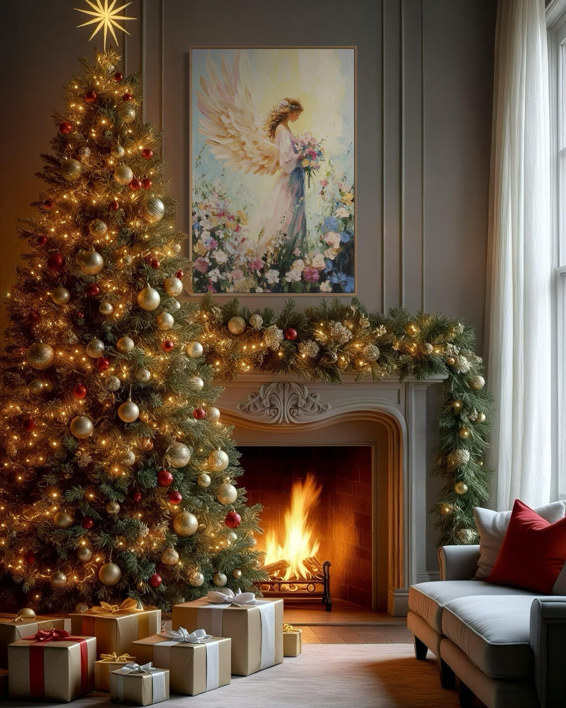 Floral Guardian Angel Art Print, Heavenly Decor - Image 3
